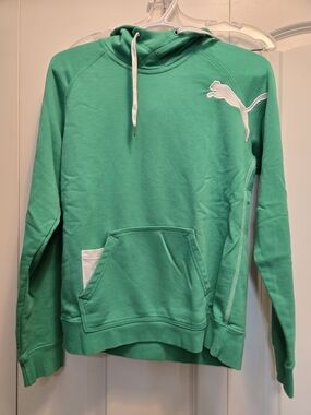 Puma Teal Green Pullover Hoodie with White Logo Vintage Size Small